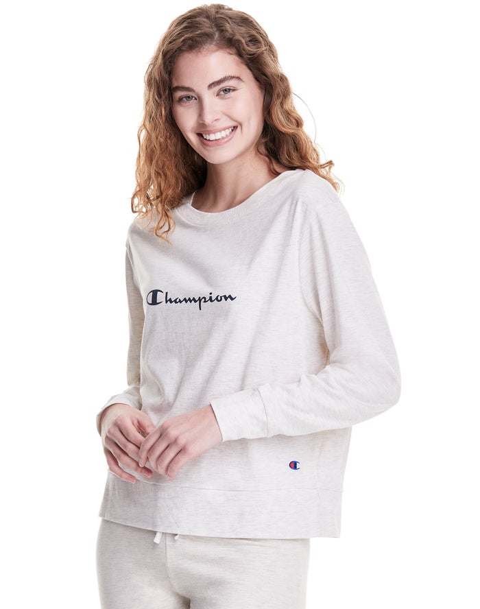 Champion Dame T-Shirts Hvide - Sleep Pj Long-Sleeve - Danmark WMK-724356